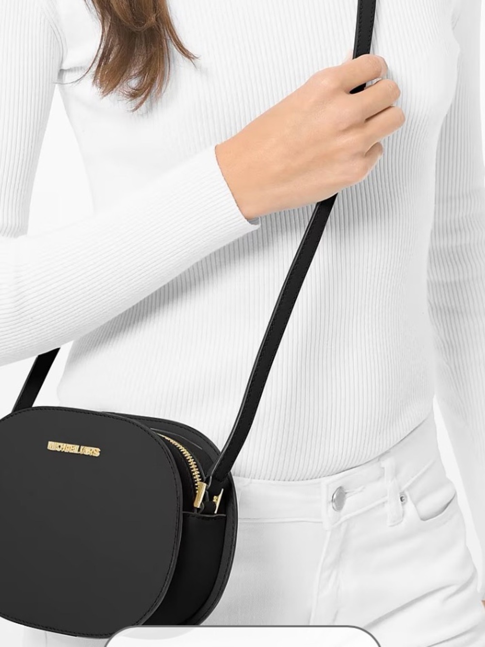 ONE LEFT! Michael Kors Black Saffiano Oval Crossbody Bag with Gold Logo